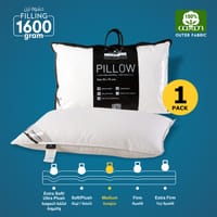 Single Hotel Cotton Pillow ,100% Cotton shell ,Double Edge Stitched , Premium Gel Fiber 1.6 Kg Filling , 50x75, Medium Loft