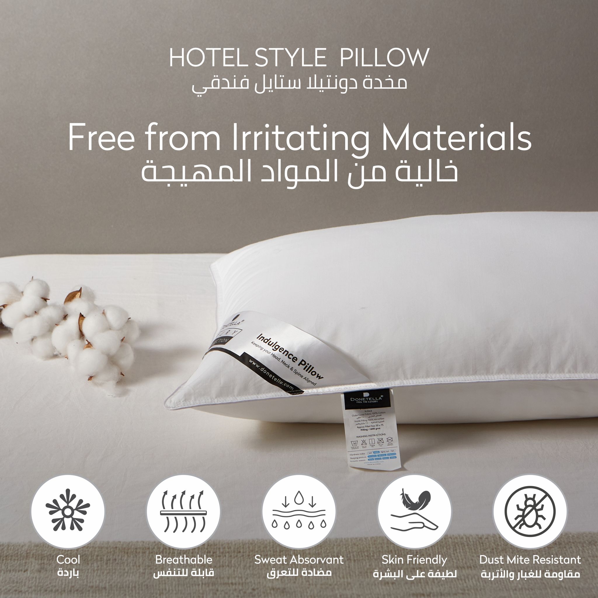 Single Hotel Cotton Pillow ,100% Cotton shell ,Double Edge Stitched , Premium Gel Fiber 1.6 Kg Filling , 50x75, Medium Loft
