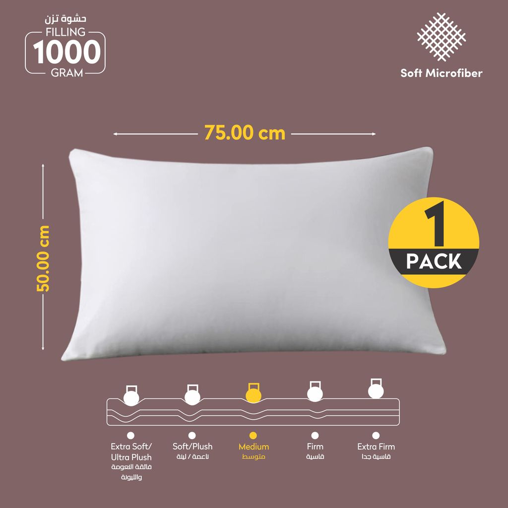 Hotel-Style Bed Pillow 1-Piece(1000 g)Luxury Down Alternative Pillow Breathable Covers With brushed Microfiber and Satin Tripes, White