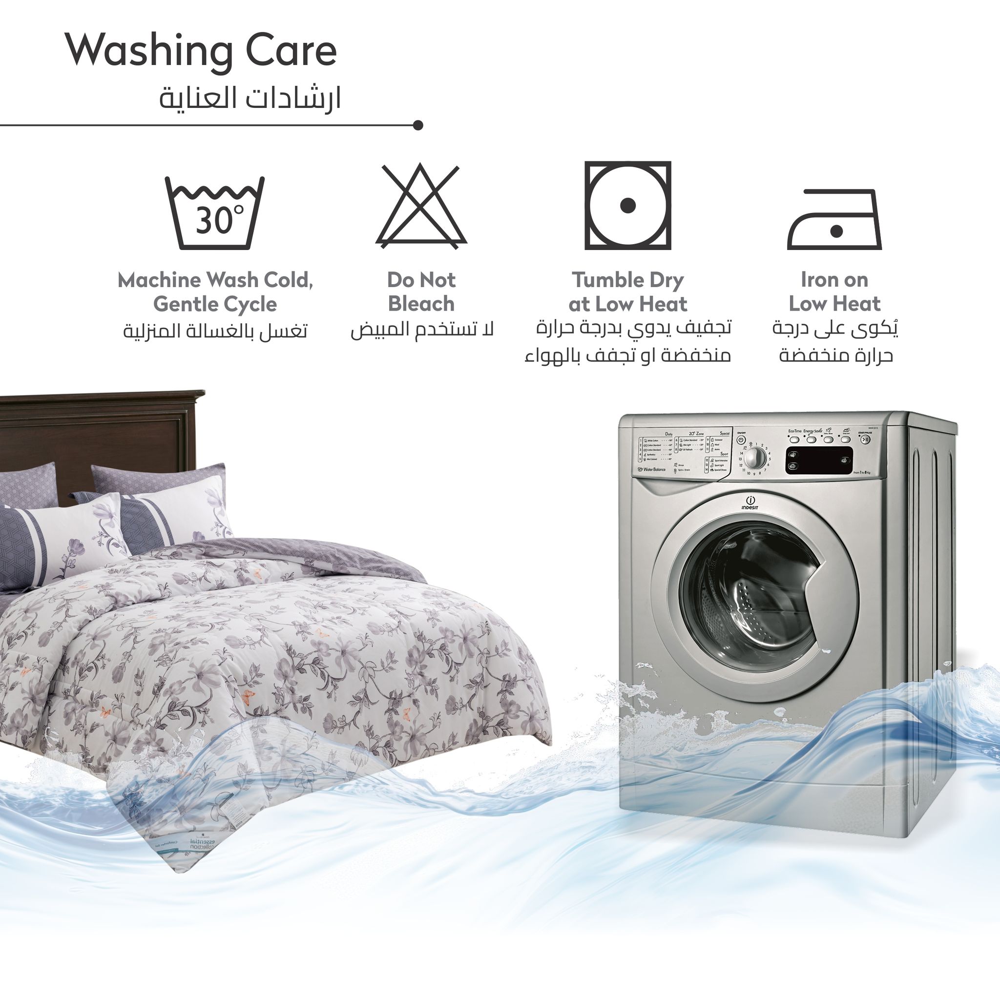 Printed Comforter Set 4-Pcs Single Size Reversible Single Bed Comforter Set With Super-Soft Down Alterntaive Filing,White