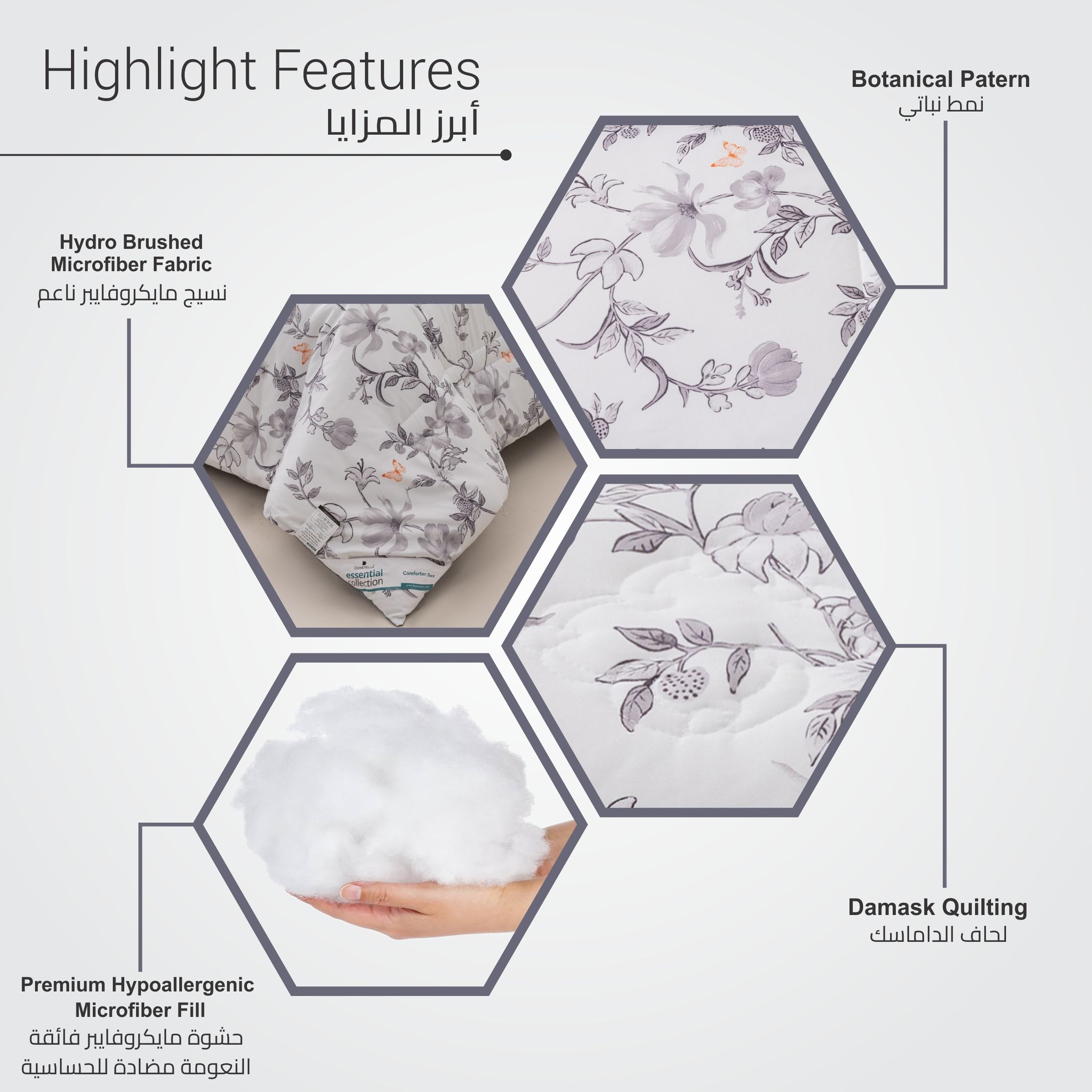 Printed Comforter Set 4-Pcs Single Size Reversible Single Bed Comforter Set With Super-Soft Down Alterntaive Filing,White