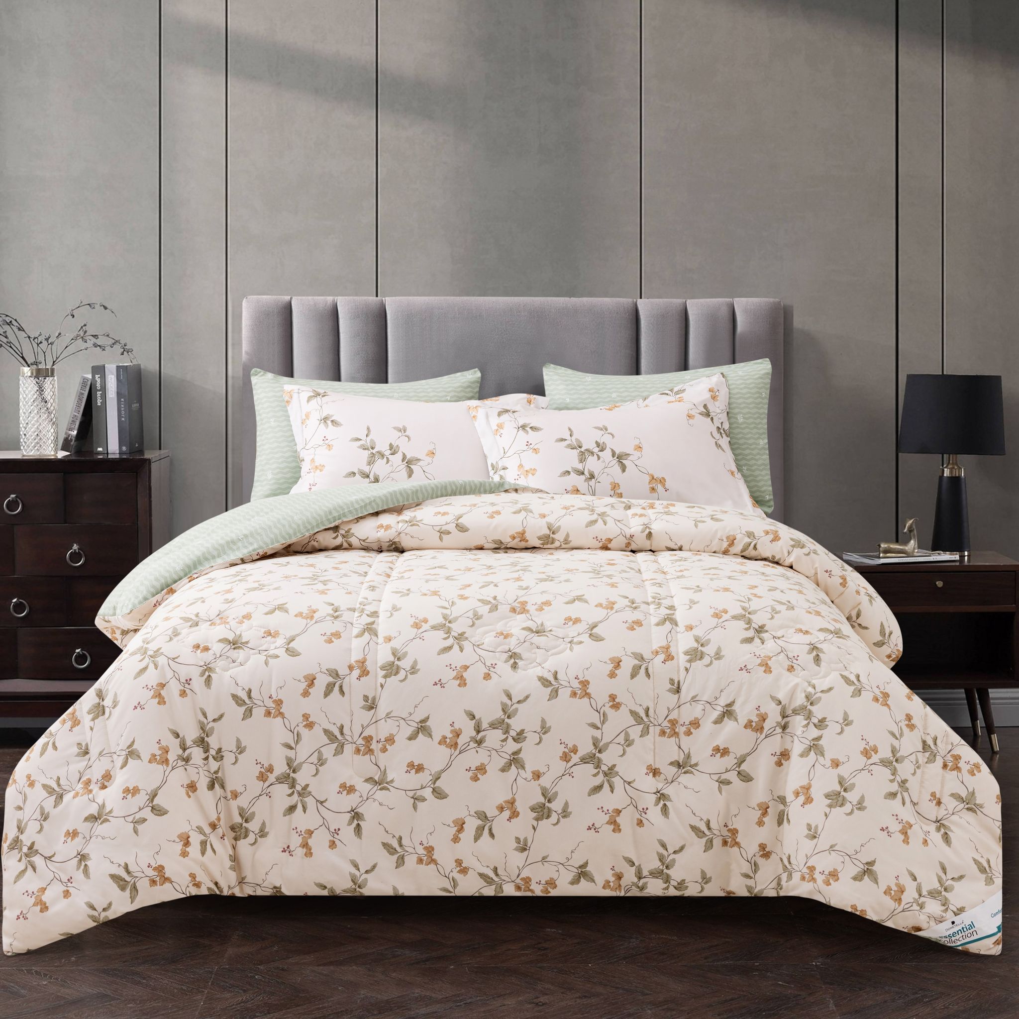 Printed Comforter Set 4-Pcs Single Size Reversible Single Bed Comforter Set With Super-Soft Down Alterntaive Filing,Cream