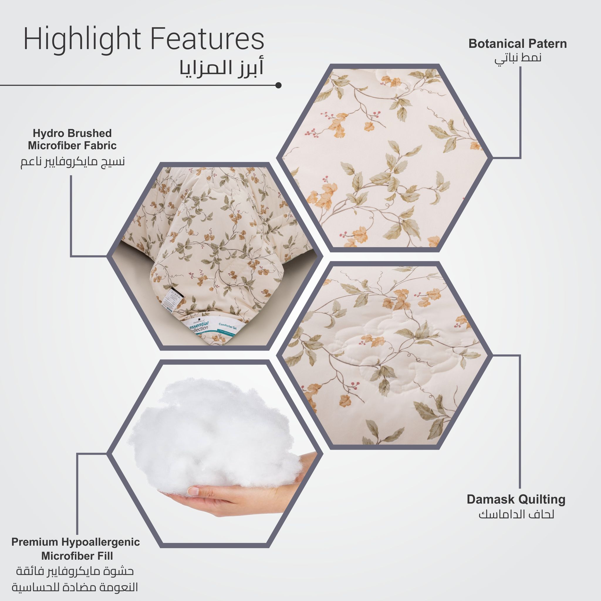 Printed Comforter Set 4-Pcs Single Size Reversible Single Bed Comforter Set With Super-Soft Down Alterntaive Filing,Cream