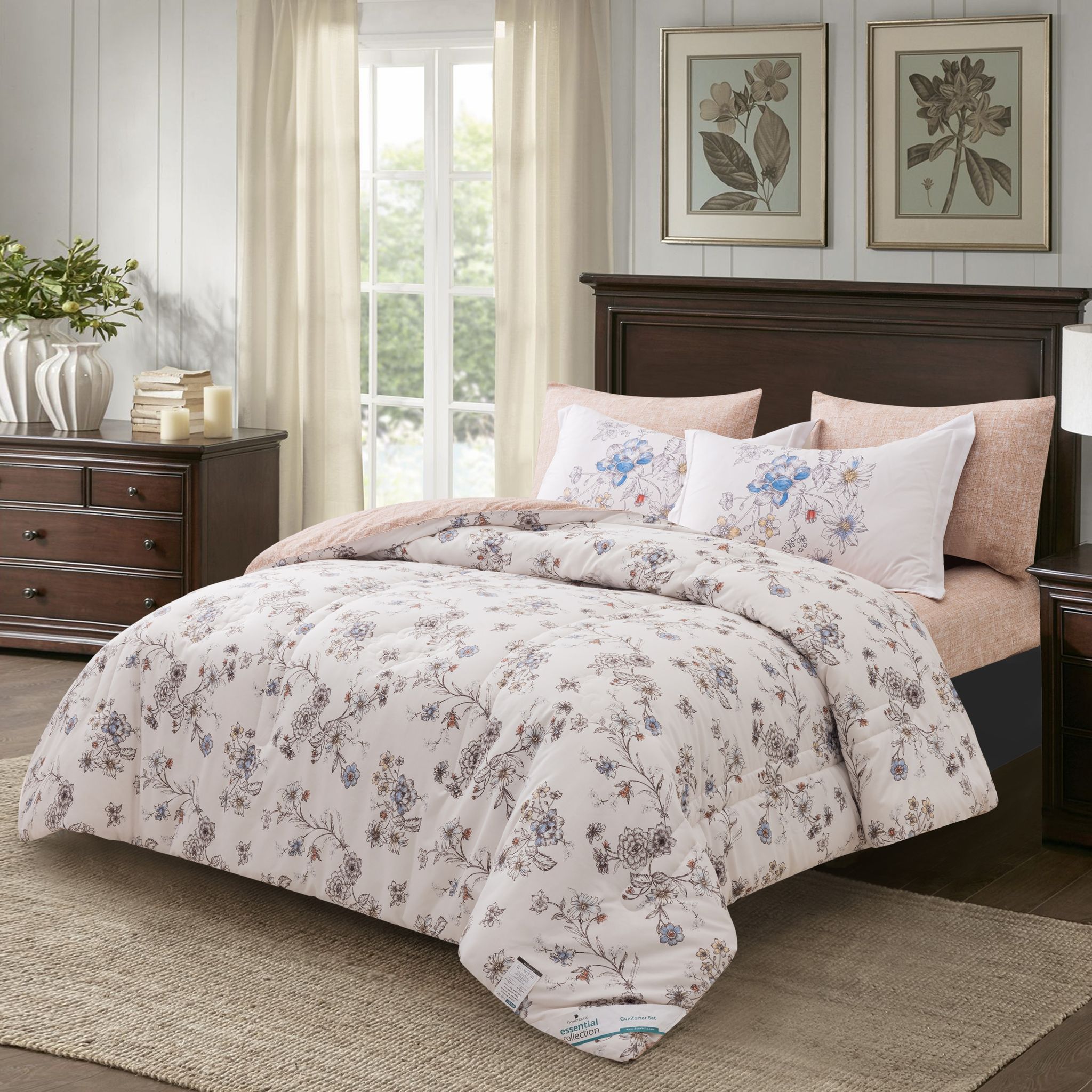 Printed Comforter Set 4-Pcs Single Size Reversible Single Bed Comforter Se With Super-Soft Down Alterntaive Filing,Fantasy