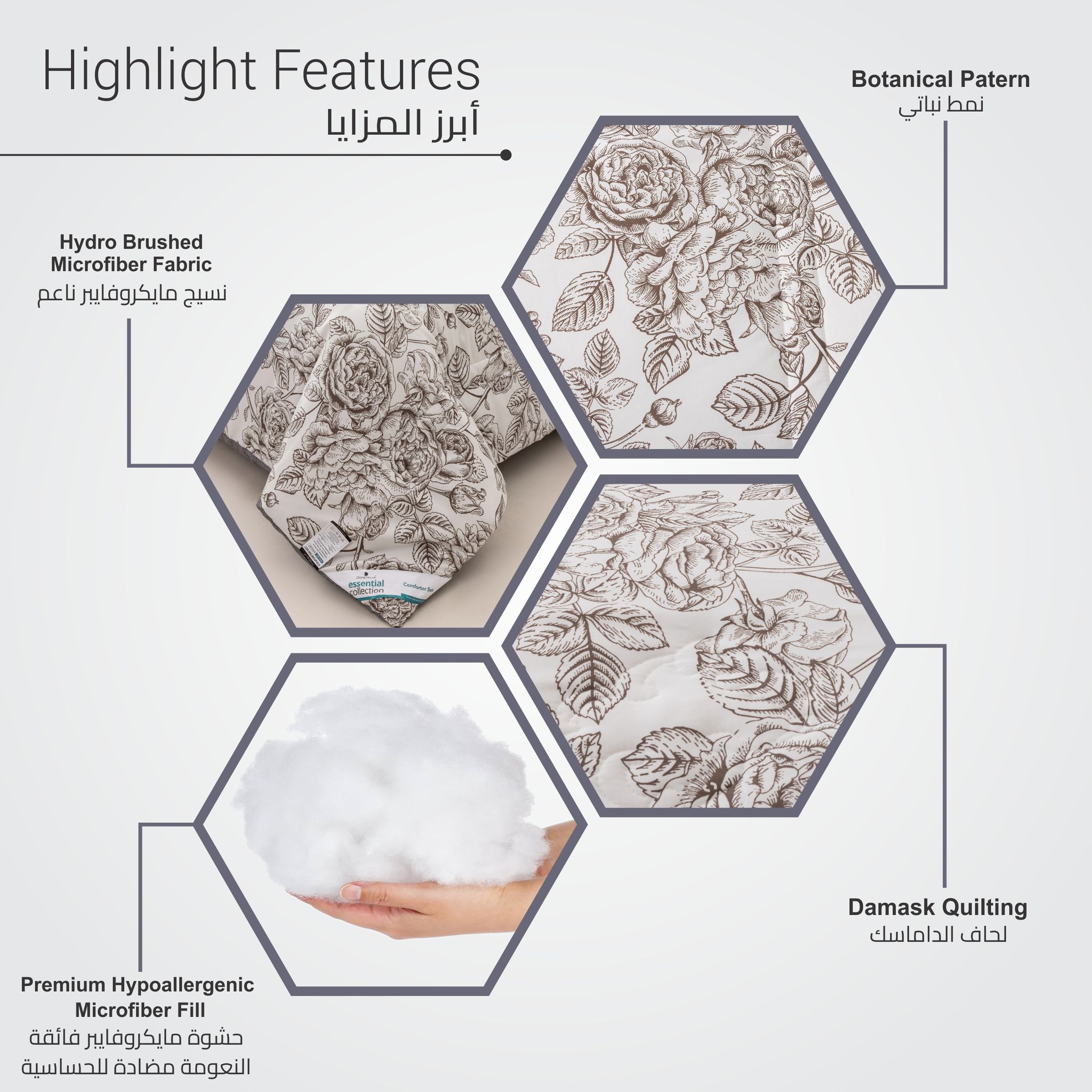 Printed Comforter Set 4-Pcs Single Size Reversible Single Bed Comforter Set With Super-Soft Down Alterntaive Filing,Platinum