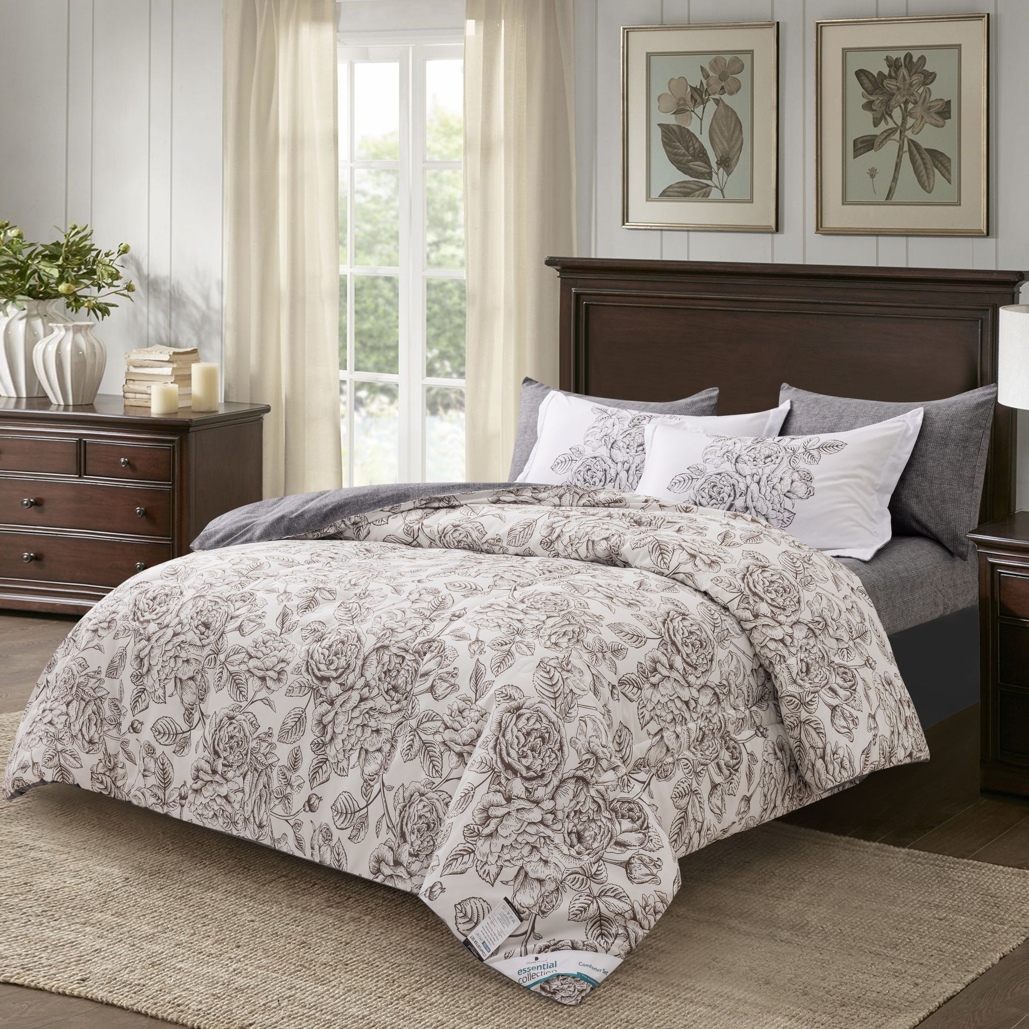 Printed Comforter Set 4-Pcs Single Size Reversible Single Bed Comforter Set With Super-Soft Down Alterntaive Filing,Platinum