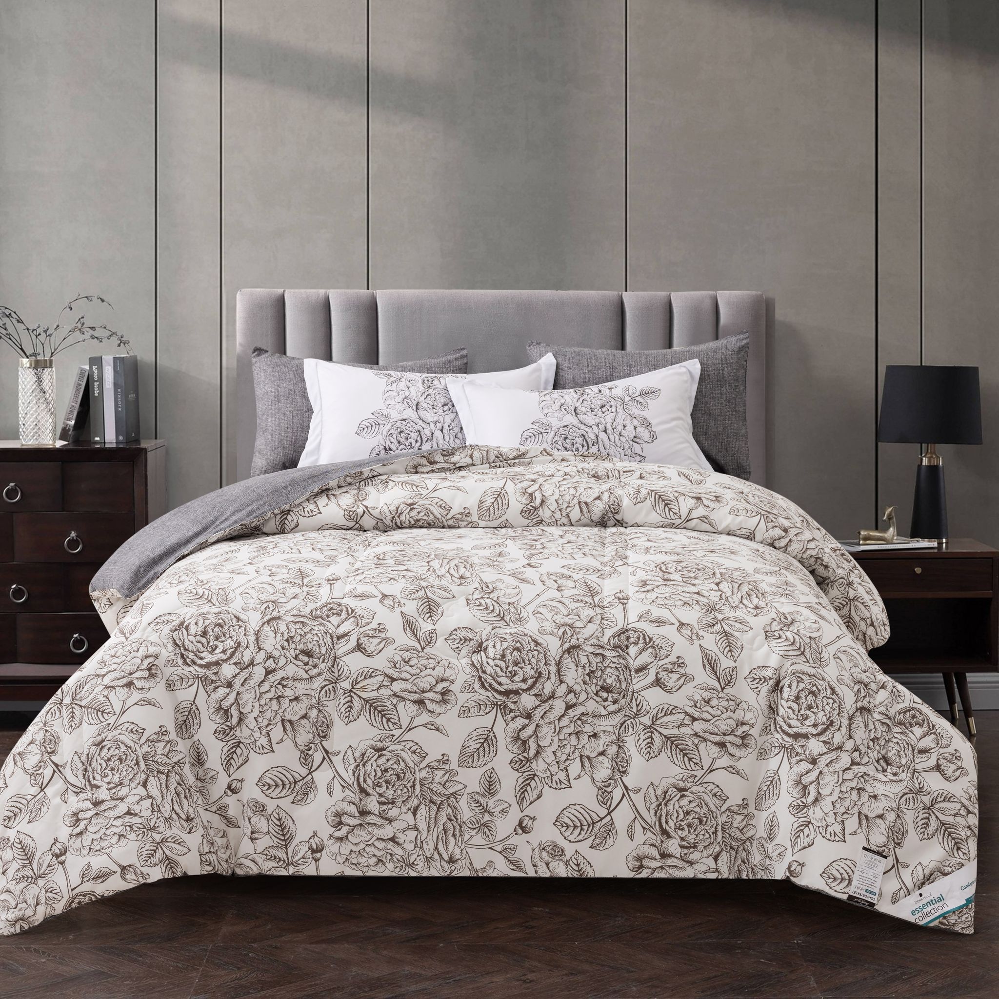 Printed Comforter Set 4-Pcs Single Size Reversible Single Bed Comforter Set With Super-Soft Down Alterntaive Filing,Platinum