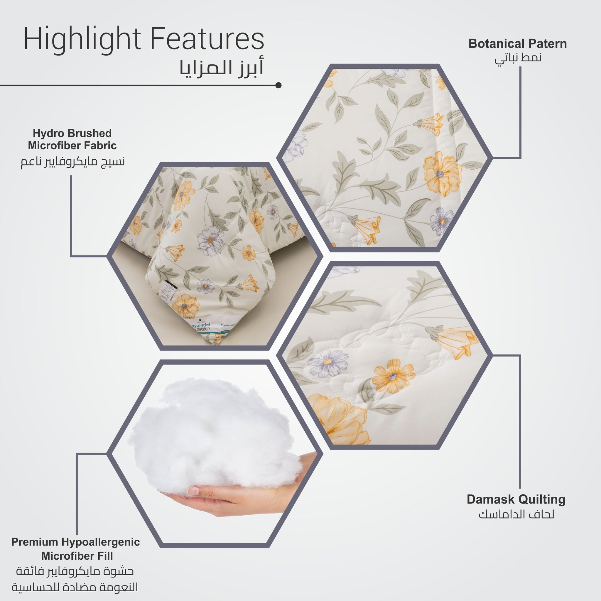 Printed Comforter Set 4-Pcs Single Size Reversible Single Bed Comforter Set With Super-Soft Down Alterntaive Filing,Eggshell
