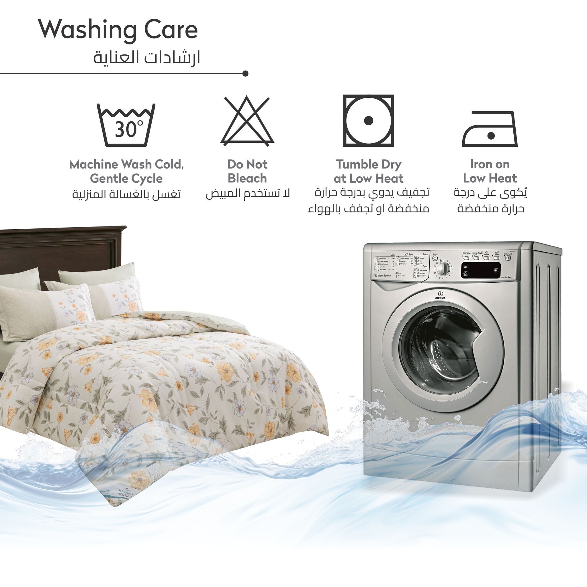Printed Comforter Set 4-Pcs Single Size Reversible Single Bed Comforter Set With Super-Soft Down Alterntaive Filing,Eggshell