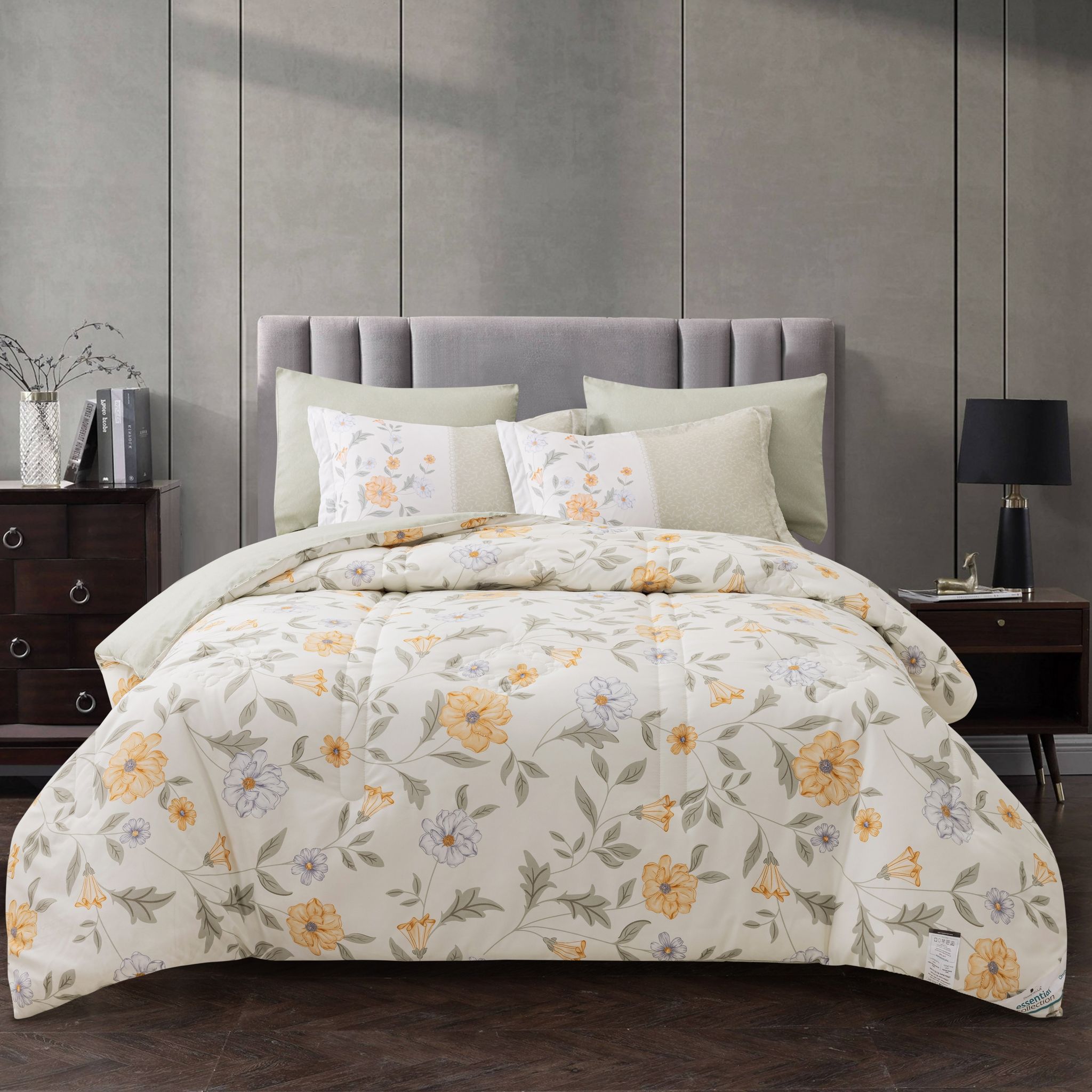 Printed Comforter Set 4-Pcs Single Size Reversible Single Bed Comforter Set With Super-Soft Down Alterntaive Filing,Eggshell