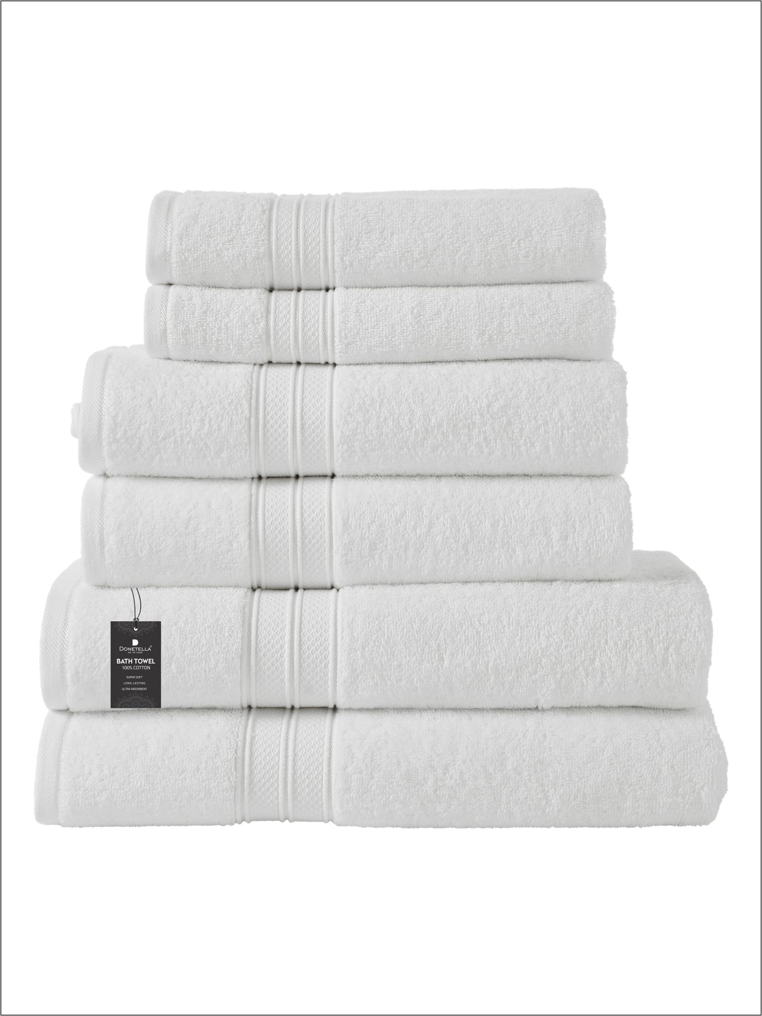 Premium Towel 6-Pcs Set, 100% Combed Cotton 600 GSM,White